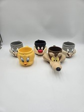 Vintage 1992 Looney Tunes 3D Plastic Mugs Lot of 5 Bugs Bunny Tweety Coyote WB picture