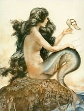 French Fantasy MERMAID w. Shoe CANVAS Art Deco Giclee Art Print - LARGE 19 x 13 picture