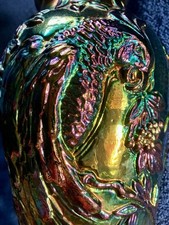 LAST DAY 10/31 - 13” Vintage Fenton Green Carnival Glass Large Parrot Vase picture
