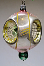 VTG Glass Multi Indent Stencil Pictured Large DROP Christmas Ornament Germany picture