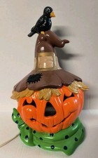 Vtg 14” Ceramic Hand Painted Pumpkin Jack O Lantern Scarecrow Halloween Light picture