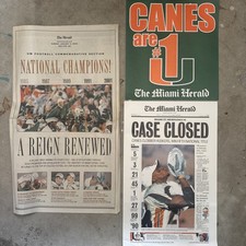 Miami Hurricanes 2001 National Championship Commemorative Miami Herald Newspaper picture