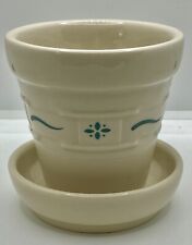 Longaberger Pottery Woven Traditions Planter Pot, Heritage Green & Ivory, 3”,EUC picture