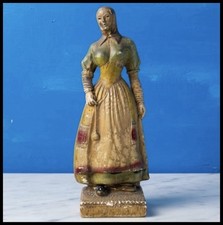 Antique 1930s American Figural Chalkware Statue Elegant Dressed Woman Figurine picture