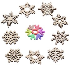 60PCS 3.15IN Wooden Christmas Snowflake Ornaments Bulk with Hole,Unfinished B... picture