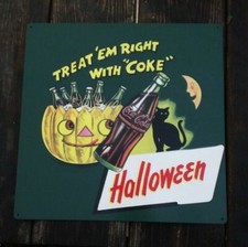 Halloween Coke Coca Cola advertisement metal Repro Sign 12x12 Black cat 50163 picture