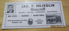 Vintage 1940s Jas F Nejedly Realtor Advertising Ink Blotter Cleveland Ohio picture