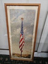 WWII Original VTG Old Glory Flag 1942 Print Of C.A. Sherman Painting Framed picture