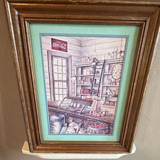 Coca-Cola Framed Advertising Print Wall Art, Soda Theme, Brown Green Red White picture
