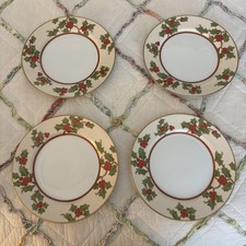 4 Fitz and Floyd Christmas Holly Salad Luncheon Plates picture