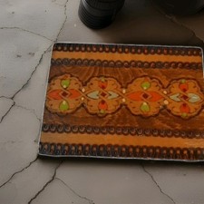 Jewelry Trinket Box Wood VTG  hand painted & pyrographed.  picture