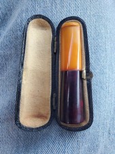 Antique French Briar & Amber-Resin Cigar Holder Goudron Case Saint-Claude c1910 picture