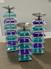 Shlomi Haziza Signed Acrylic Purple/Teal Candlesticks (Set Of 3) picture
