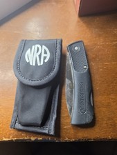 Vintage NRA Schrade + USA SP3 Folding Lockback Knife With Sheath Black Handle picture