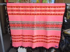 Vtg PENDLETON, BEAVER STATE Pink Wool Tasseled Indian Blanket, 43x61 inches picture