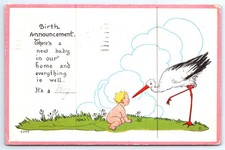 Antique 1915 Stork It's a Boy Birth Announcement Postcard Bergman Erie PA picture