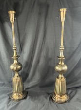 Vintage Pair Brass Table Lamps Tall Urn Column Hollywood Regency Neoclassical picture