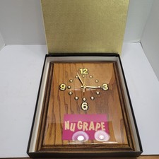 Vintage NOS Jebco Nu Grape Soda Advertising Wooden Clock Hard To Find picture