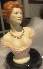 Lady Bust Victorian Bust Trinket Box Italy Figurine 2pc Wood Base Signed 7” VT picture