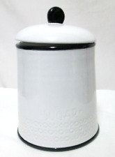 Anthropologie Biscuit Ceramic Sugar striped Jar Canister lidded black white picture