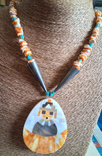 Orange Spiny Oyster Square Cut Beads w/turq Nuggets & Large Overlay Focal Bead picture