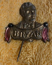 Antique 1896 William Jennings Bryan Campaign Stickpin Figural Ribbon Banner Pin picture