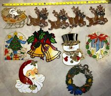 Vintage Christmas Stained Glass lot Suncatchers Santas Sleigh & Reindeer 21