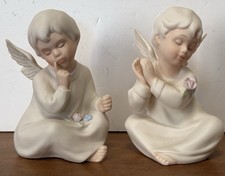Set of Two Guardian Angel Figures - Baby Angel Statues -Miniature Cherub Figures picture