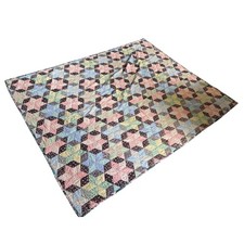Vintage Handmade Patchwork Quilt Floral Star Pattern 65x80 Butterfly Cottagecore picture