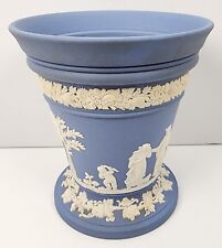 Vintage Blue Wedgewood Jasperware Flowe Pot Vase Planter 5” Roman Greek Made UK picture