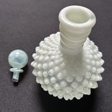 Hobnail Opalescent Moonstone Milk Glass Perfume Bottle Glass Stopper 1950’s picture