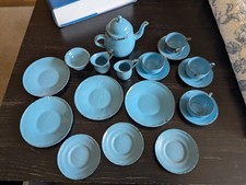 Graniteware Farmhouse Vintage Teapot Antique Children's Toy Tea Set Enamel Decor picture