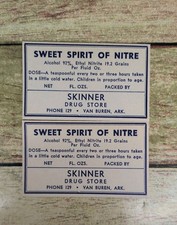 NOS 2 Vintage Skinner Drug Sweet Spirt Of Nitrate Pharmacy Label Van Buren ARK picture