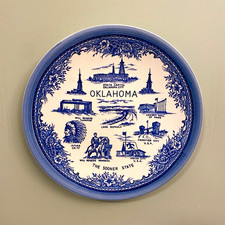 Oklahoma The Sooner State Blue & White Souvenir Decorative Plate picture
