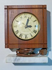 Lanshire Wood Clock on Marble Pedestal Electric Works Missing Trophy? picture