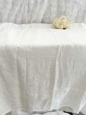 VTG White LINEN TABLECLOTH DAMASK Open Roses 68 X 104” Wedding Banquet picture