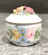 Beautiful Dainty Porcelain Flower Round Trinket Keepsake Box L. Krogh 1445 picture