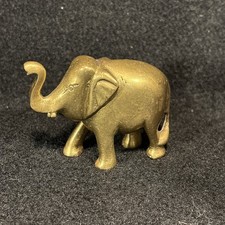 VTG Solid Brass Elephant Figurine Statue Trunk Up Small Mini Miniature Figure picture