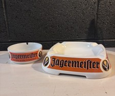 Vintage Jägermeister Ceramic Ashtray Set Large Square & Round Bar Advertising picture