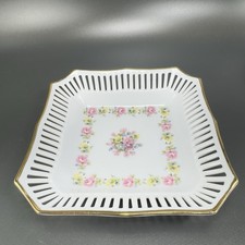 Schwarzenhammer Bavaria Hand Painted Square Reticulated Edge Dish Tray Plate VTG picture