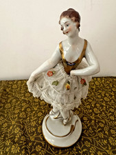 Antique Aelteste Volkstedter Dresden Lace Ballerina Dancer w Flowers 6.5