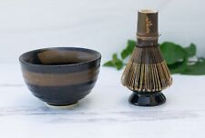 Ceramic Matcha Tea Set, Brown Gift Set - Bowl, Matcha Whisk, Holder, USA seller picture