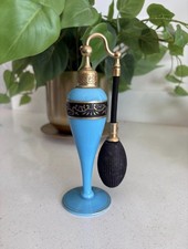 Vintage Czech Devilbiss Stueben Blue Perfume Bottle Atomizer picture