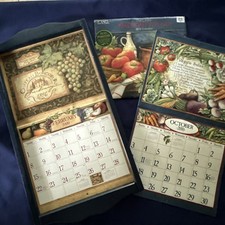 Vtg Wooden LANG Calendar Frame Hanger Navy + 2 Susan Winget Wall Calendars picture