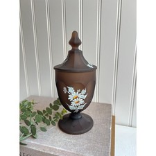 Vintage Westmoreland Brown Mist Candy Dish with Lid Daisy Hand Painted Nut Dish picture