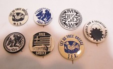 FREE GREECE LOT OF 7 VINTAGE POLITICAL PROTEST PINBACK BUTTONS 1969 1970 CAUSE picture