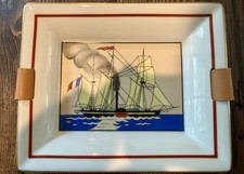 Vintage Hermès Paris Ship & Flags Porcelain Ashtray Vide Poche Nautical c.1980s picture