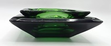 VTG Anchor Hocking Emerald Green Glass Nesting Ashtrays Pair MCM picture