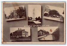 Butler Indiana IN Postcard Glimpse Multiview 1910 Posted Antique picture