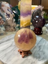 Candy Flourite  sphere purple yellow UV reactive on stand 3.31” picture